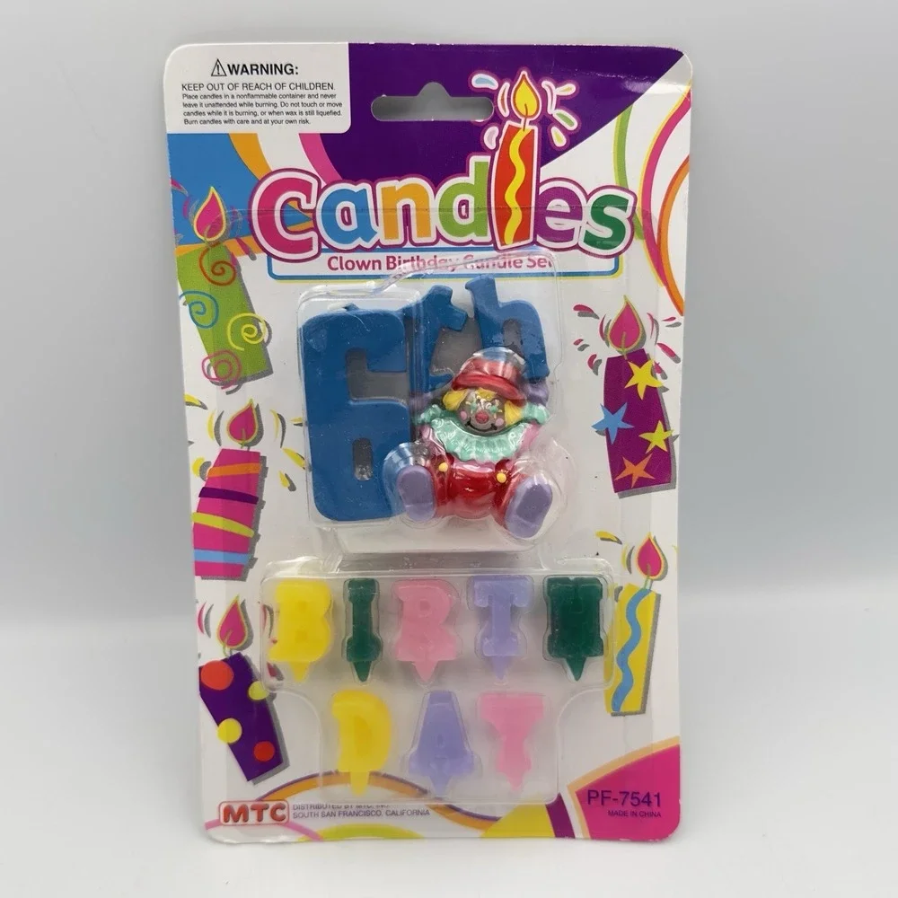 Vintage MTC Happy 6th Birthday Clown Candle Set Circus‎ Fun